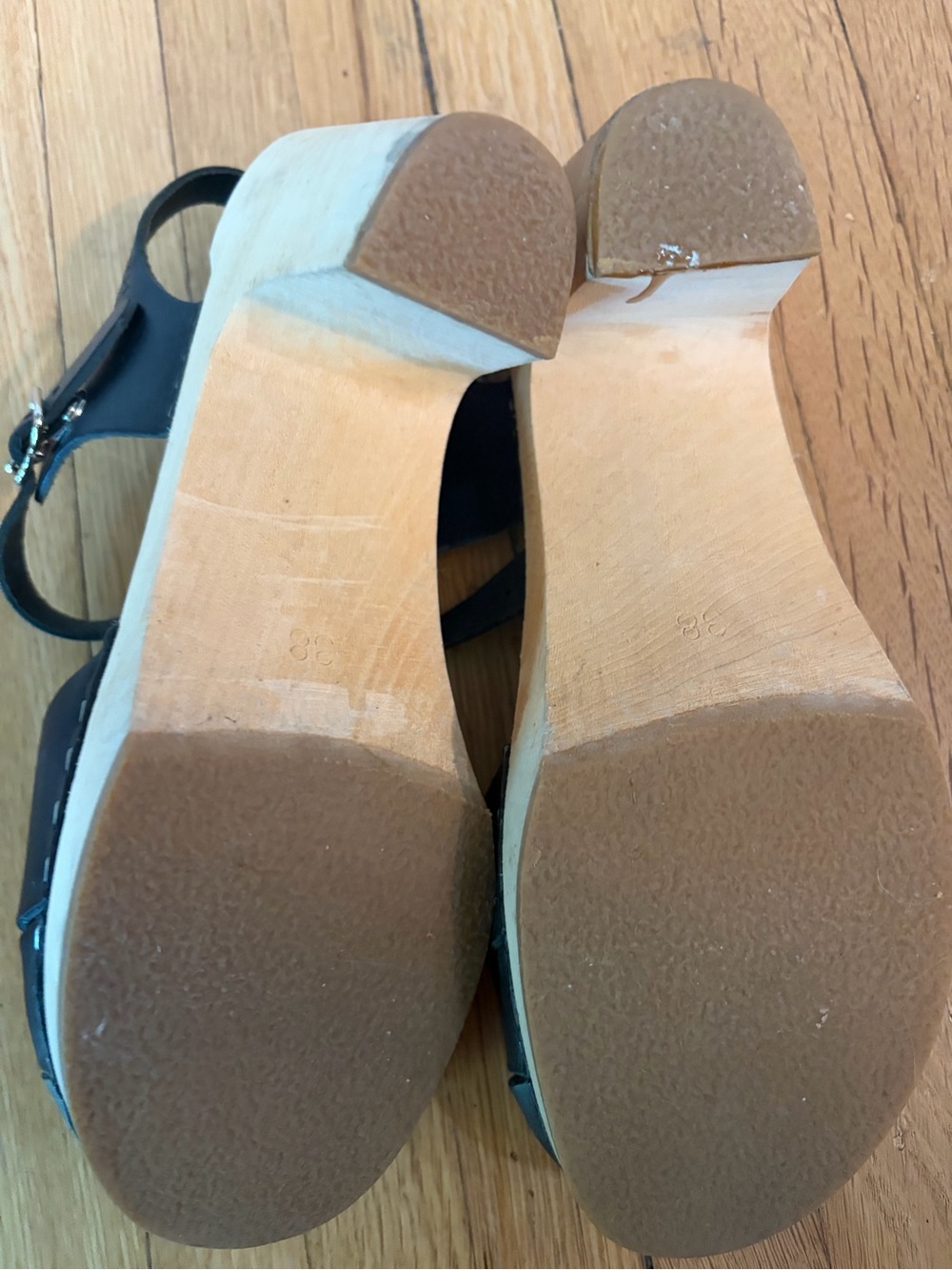 Swedish Hasbeens Black Peep Toe Clog Sandals size 8 - Picture 9 of 11